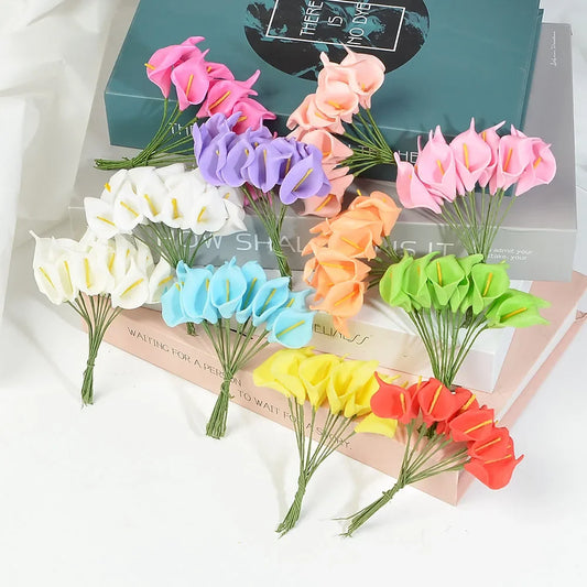 144pcs/Lot Mini Calla Lily PE Foam Artificial Flowers Bouquet For Wedding Home Decoration Multicolor Handmade DIY Scrapbooking